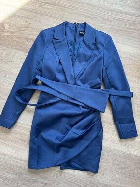 Lavish Alice Deep Blue Satin Wrap Dress